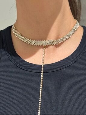 Frasier Sterling Gold Crystal Lariat Choker Necklace - Women Jewelry